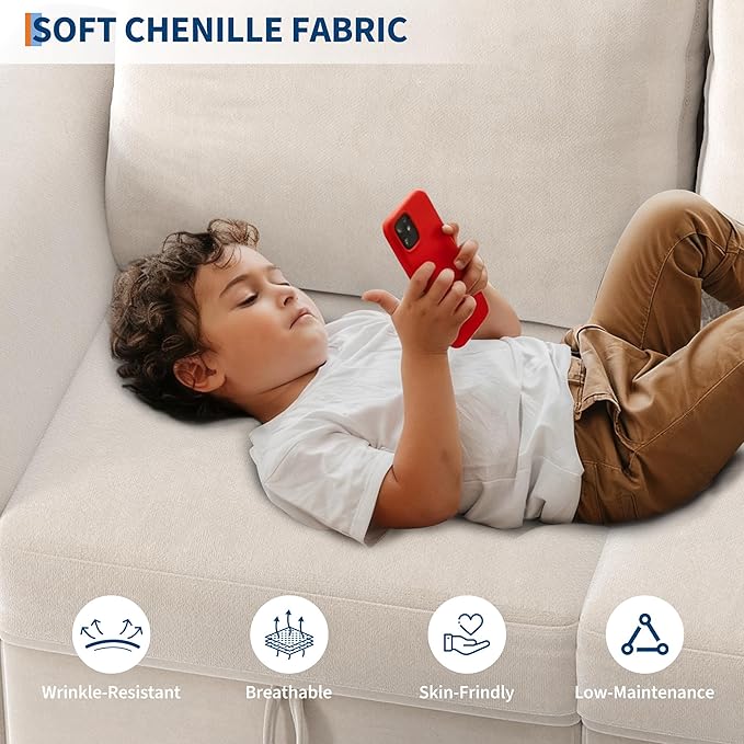 Sectional Couches for Living Room, Cloud Couch Sectional with Large Storage, l-Shape Modular Sectional Sofa with Ottoman (Beige 9-Seater)