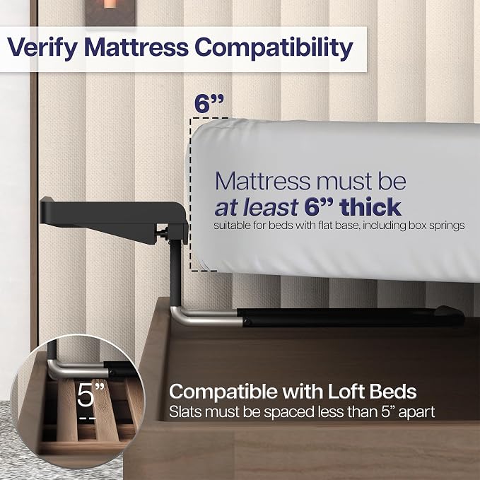 Height Adjustable Under Mattress 17 inch Bedside Shelf, Works with Lofts and Beds Without Frames, Heavy Duty Storage Tray, Fits Laptops, Books, and Drinks, Nightstand Alternative, Black - Image 4