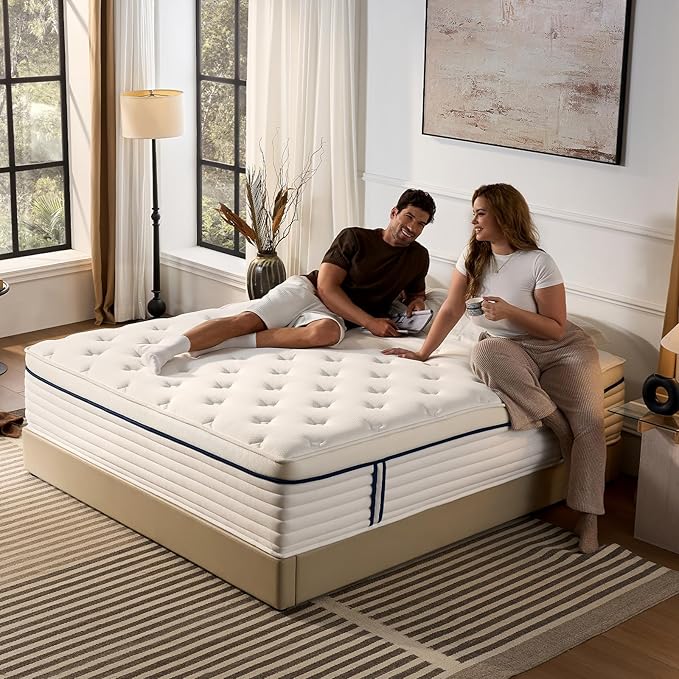 Queen Mattress 12 Inch, Medium Plush Hybrid Queen Size Mattress with Memory Foam & Individually Wrapped Pocket Coils, Pressure-Relieving Support & Motion-Reducing Design