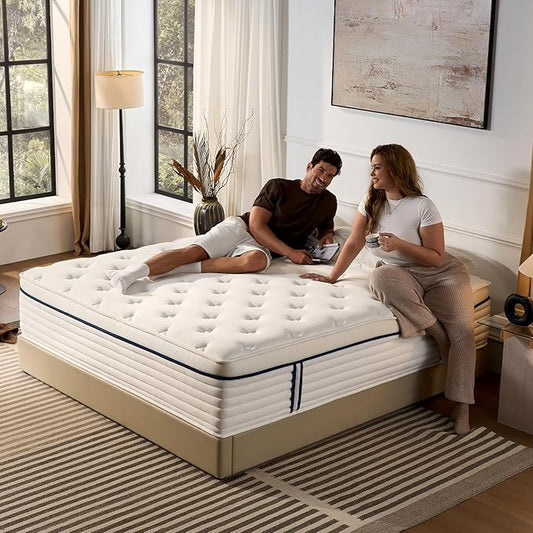 Queen Mattress 12 Inch, Medium Plush Hybrid Queen Size Mattress with Memory Foam & Individually Wrapped Pocket Coils, Pressure-Relieving Support & Motion-Reducing Design