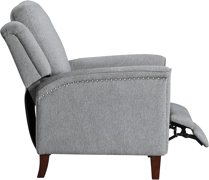 Lexicon Push Back Recliner Chair with Footrest, Reclining Sofa Armchair, Modern Chenille Fabric Recliner with Nailhead Trim for Living Room/Office/Apartment, Gray