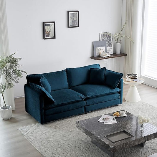 KEIKI Loveseat Sofa, Upholstered 2 Seater Couch, Oversized Sectional Sofa with 4 Pillows for Living Room Bedroom Office, Blue
