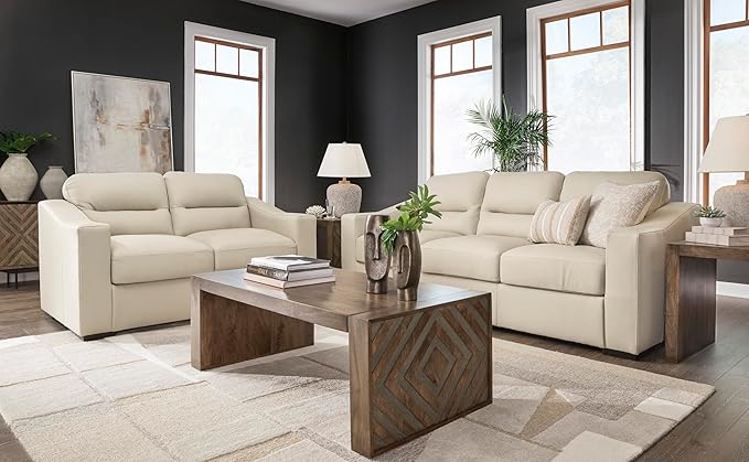 Signature Design by Ashley Treasure Trove Contemporary Leather Match Sofa, Beige
