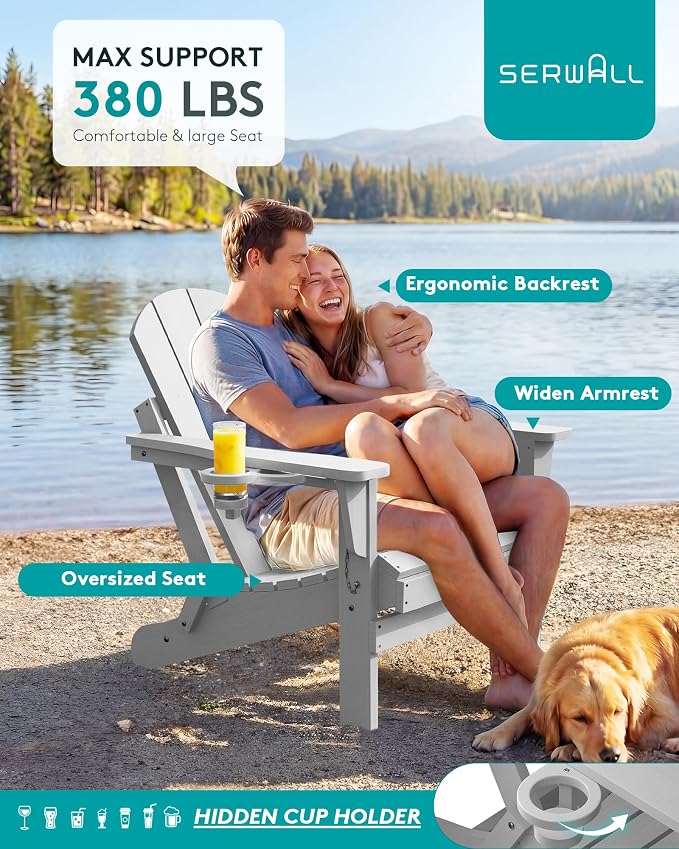 SERWALL Folding Adirondack Chair Set of 6, Weather Resistant HIPS Lawn Chairs with Cup Holder for Patio Garden Outdoors Fire Pit- Spanish Gray - Image 7