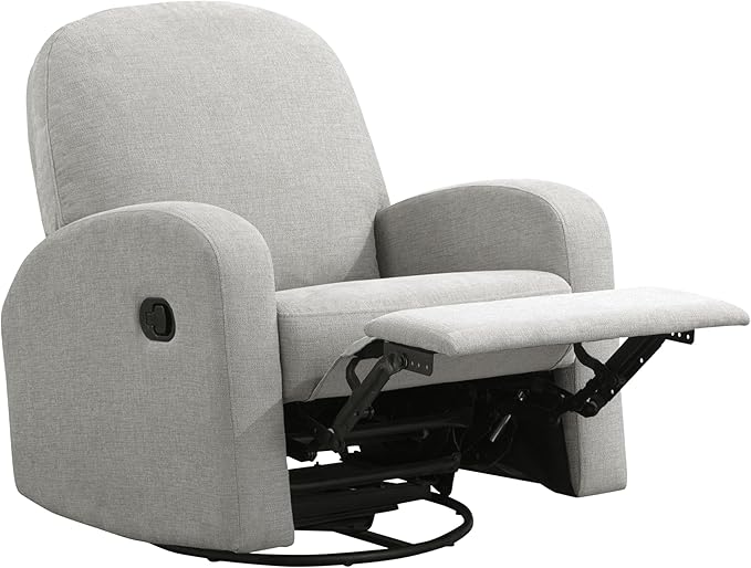 Palmdale 37.4" Swivel Rocker Manual Pull-Handle Recliner, Soft Modern, Pocket Coil Comfort, Black Metal Swivel Base Leg, Soft Chenille Fabric, Light Gray