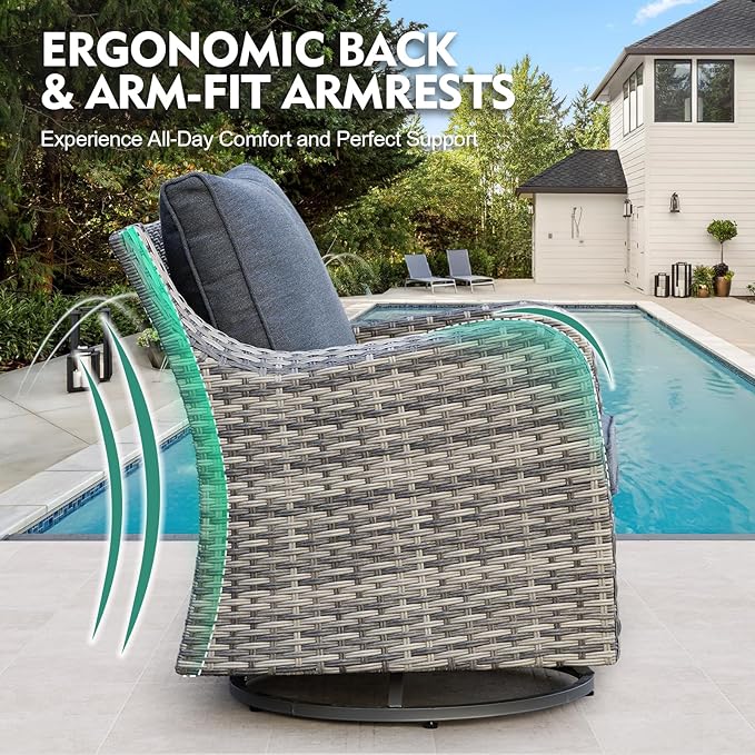 MEISSALIVVE Outdoor Patio Furniture Set with Swivel Chair, 8 Pieces Patio Conversation Set, Patio Sectional Furniture Set with 2 Three-seat Sofa, 2 Ottomans and Coffee Table (Grey)