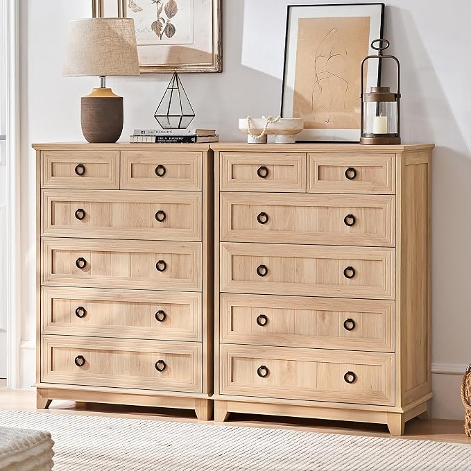 Joaxswe Farmhouse 6 Drawer Dresser for Bedroom, 41" Tall Small Dressers & Chest of Drawers, Rustic Wood Dresser with Metal Handle, Storage Organizer Closet for Living Room, Hallway, Entryway - Image 3
