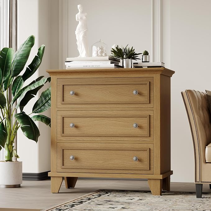 GAOMON 3 Drawer Dresser for Bedroom, Brown Wood Chest of Drawers Bedroom Dresser, Rustic Small Drawers Dressers Nightstand Wooden Closet Storage Cabinet for Living Room by GAOMON