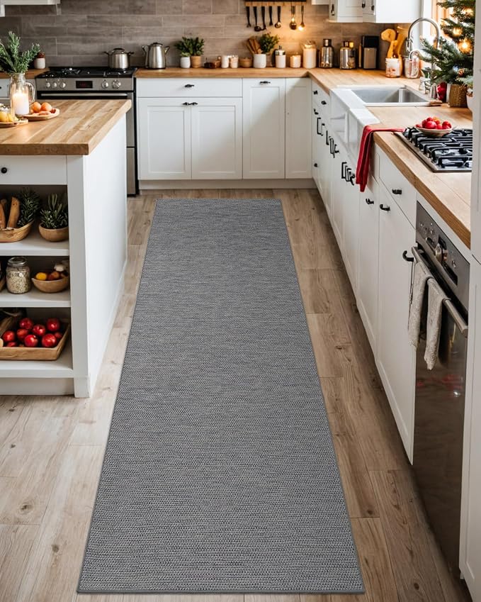 DEXI Hallway Runner Rug 2'4"x12', Non Slip Rubber Backed Runners Carpet, Ultra Thin Entryway Rugs Indoor for Kitchen Hallway Entrance Bedroom, Grey - Image 3