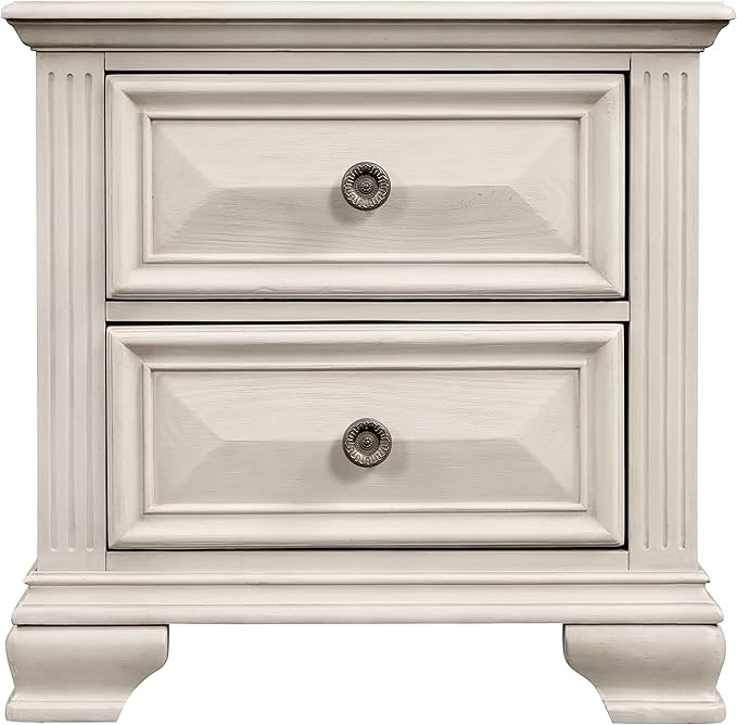 Roundhill Furniture Renova Distressed Parchment Wood Bedroom Set, Queen Panel Bed, Dresser, Mirror, Nightstand, Chest