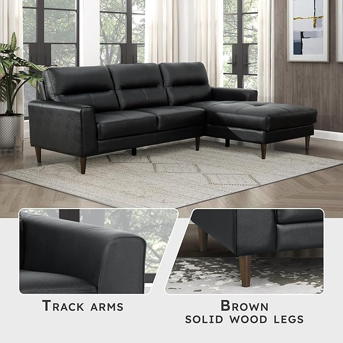Lexicon Leather Match Sectional Couches for Living Room, L Shape Couch, Leather Sectional Couch, Modern Sofa Living Room Sofa with Right Chaise for Living Room, Bedroom, Office, Apartment, Black