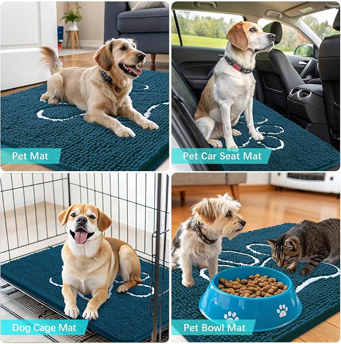 OLANLY Dog Door Mat for Muddy Paws 70x46, Paw Print Design, Absorbs Moisture and Dirt, Absorbent Non-Slip Washable Doormat, Quick Dry Chenille Mud Mat, Entry Indoor Entryway Carpet, Atlantic Blue - Image 7