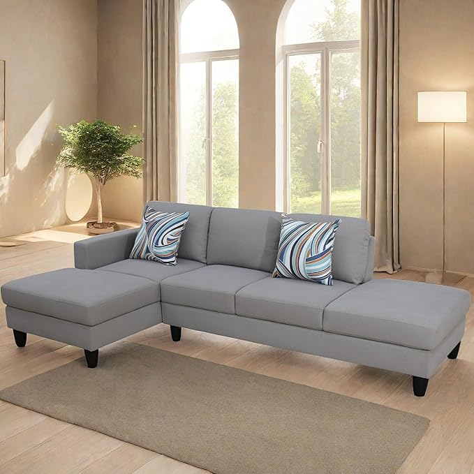 101 Inch LSectional Couches for Living Room Furniture Sets, 4 Seat Modular Sectional Sofas with Removable Chaise, L Shaped Couch Set with 2 Armrest for Apartment, Light Grey