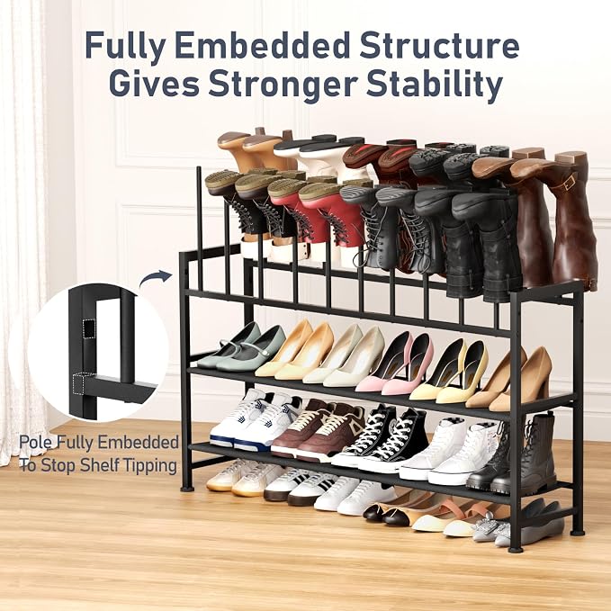 DIMJ Free Standing Shoe Racks - 3-Tier Boot Rack, Black Metal Boot Storage Organizer Tall Boots, Tall Boot Organizer for Closet, Multiuse Shoe Rack for Boots, Sneakers,Fit for 10 Pairs, Black - Image 5