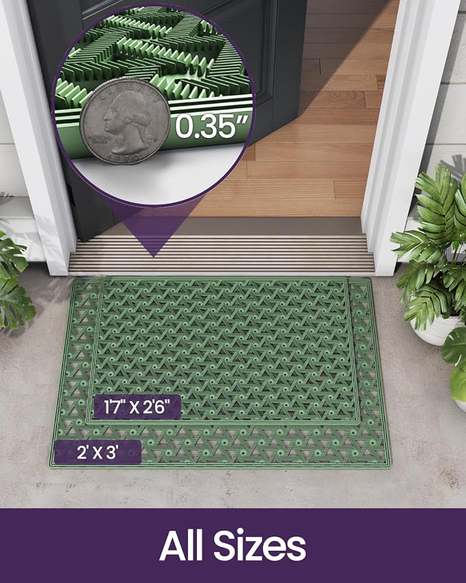 DEXI Front Door Mat Outside Entrance Rubber 24x36, Welcome Floor Doormat Heavy Duty Non Slip, Dirt Trapper Waterproof Exterior Entry Mats All Weather for Patio Entryway Drainage, Green - Image 2