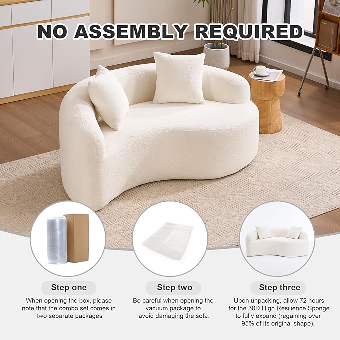 KEIKI S-Curved Loveseat Chenille Couches with 2 Pillows, Upholstered Luxury Plush Cloud Sectional Sofa for Living Room Apartment, Full Sponge Compression