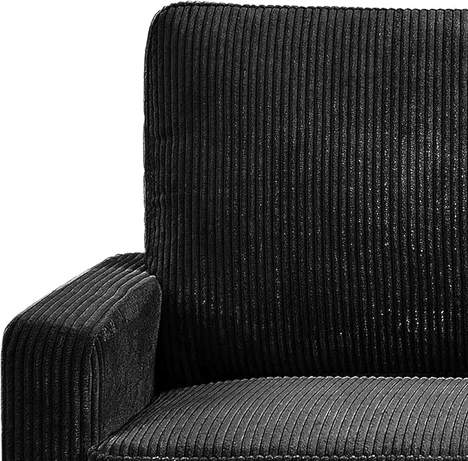 Reversible Sleeper Sofa Bed with Comfortable Memory Foam Mattress, Convertible Corduroy Full Size Pull Out Couch for Living Room, Space Saving Furniture, 70" Wide, Rectangular Arms, Black