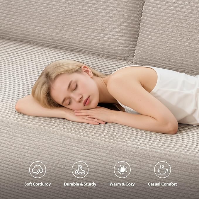 97inch Boneless L-Shaped Sectional Sofa with Throw Pillow & Side Pockets- No Assembly Compressed Modular Couch, Memory Foam, Deep Seat for Living Room, Bedroom, Apartment White Right