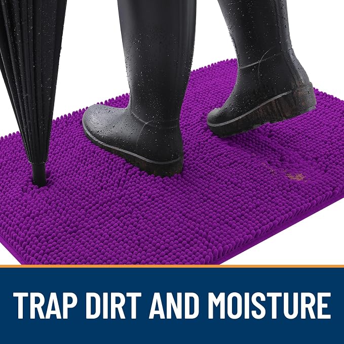 OLANLY Dog Door Mat for Muddy Paws 54x24, Absorbs Moisture and Dirt, Absorbent Non-Slip Washable Doormat, Quick Dry Chenille Mud Mat for Dogs, Entry Indoor Entryway Carpet for Inside Floor, Purple - Image 2