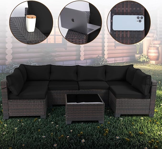 CHABATREE 9 Pieces Outdoor Patio Furniture Sets,Rattan Conversation Sectional Set,Manual Weaving Wicker Patio Sofa with Tea Table