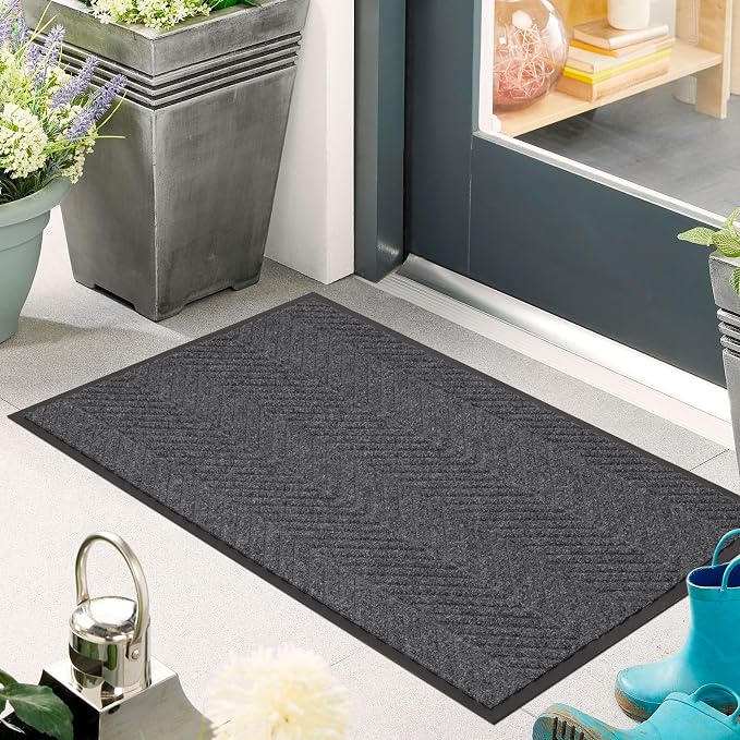 Front Door Mat Indoor Outdoor Entrance, 16" x 24" Heavy Duty Doormat for Entryway, Absorbent Low Profile Welcome Mats Non-Slip, Trap Dirt Durable Mats for Home, Patio, Garage by MYMEELY