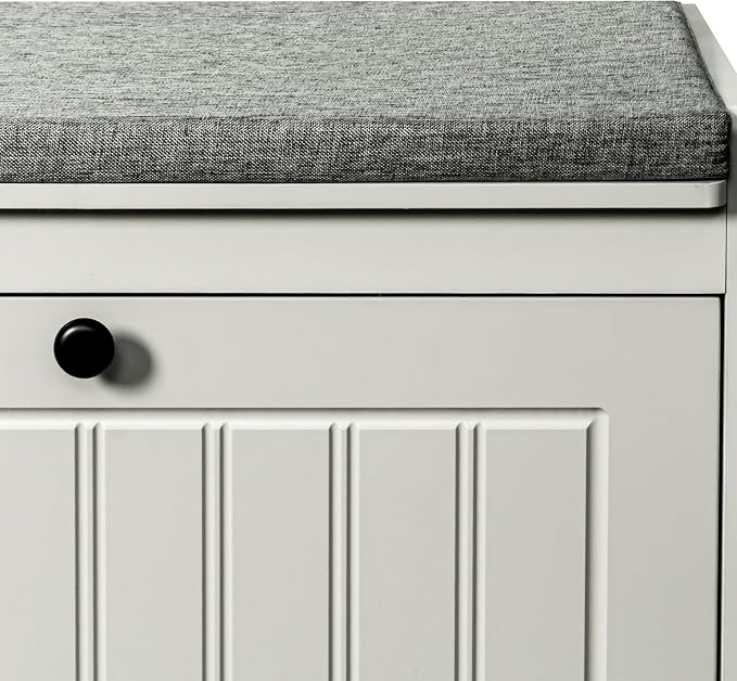 Shoe Storage Bench, Modern Wooden Shoe Cabinet with Flip Drawer and Adjustable Shelf, Entry Way Bench with Padded Seat Cushion for Entryway, Hallway, Living Room,Pebble Grey - Image 7
