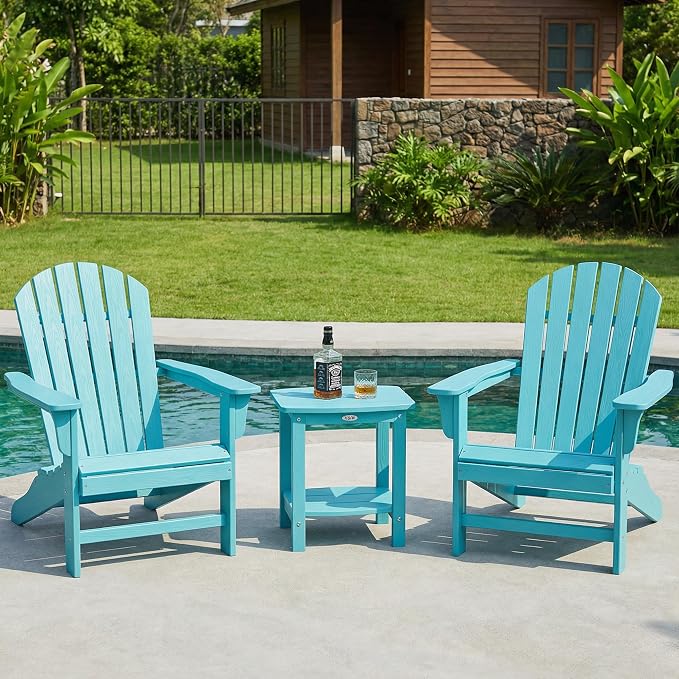 Y&M Outdoor Side Table, HIPS Adirondack Small Double Layer Table, Waterproof Square Outside Table, Balcony End Tables for Patio, Pool, Porch, Deck, Indoor or Outdoor Use, Light Blue - Image 2