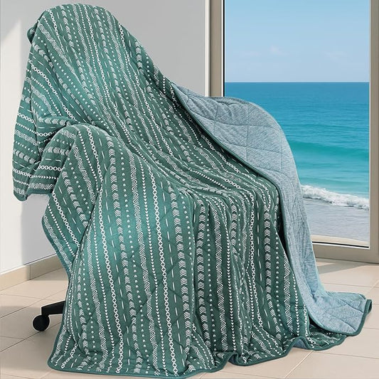 DOWNCOOL Cooling Blanket, Green Reversible Blanket for Hot Sleeper,Breathable Summer Comforter, Lightweight Soft Q-Max>0.4 Arc-Chill Cool Comforter, 60"X70"