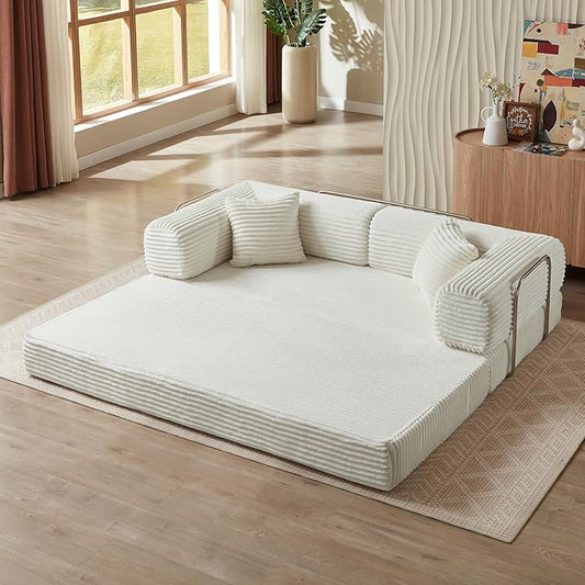 Eafurn 4-in-1 Convertible Folding Sofa Bed Boneless Loveseat Sofa in a Box - Foam Sleeper Couch with Fxied Frame, Modern Corduroy Upholstered Floor Couch & Fold Out Mattress | Breathable material, Fixed-shape Frame