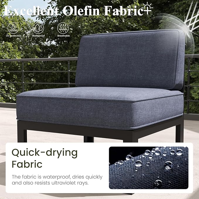 LayinSun Large Aluminum Patio Furniture Set with Fire Pit Table, 9 Pieces Modern Outdoor Conversation Set Sectional Metal Sofa Set with Olefin Cushion