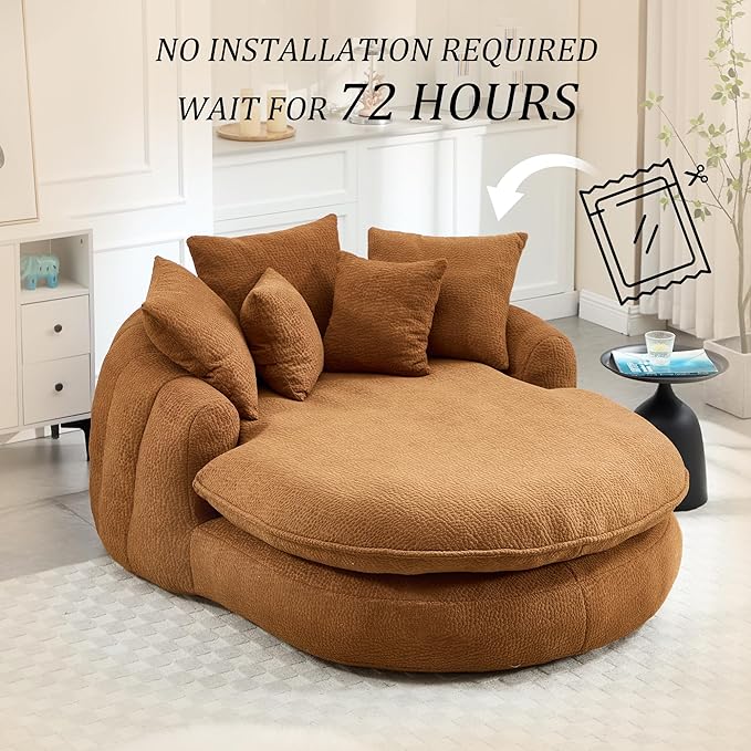 KEIKI 71" Chenille Round Boneless Sofa Couch, Oversized Chaise Lounge Chair Couches Indoor, No Assembly Required Floor Lazy Bean Bag, Modern Sleeper Sofa Bed for Living Guest Room & Bedroom, Brown