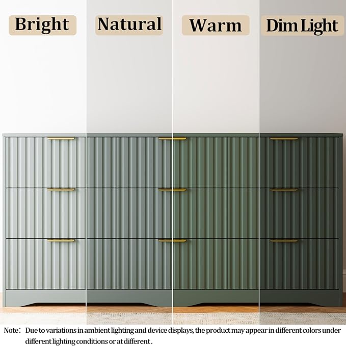9 Drawer Dresser and Nightstand Sets for Bedroom, Modern Fluted 3 Pcs Bedroom Dresser Furniture Sets, Wood Chest of Drawers and Nightstand Set of 2 with Metal Handles, Green