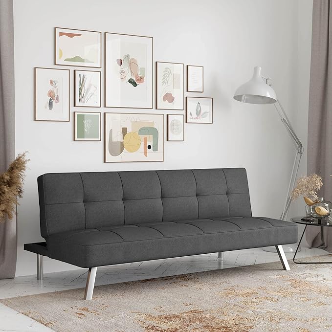 Serta® Rane Futon Sofa Bed 66.1", 3-in-1 Convertible Couch Sleeper for Small Spaces, Tufted Back, Twin Size Guest Bed, Chracoal Woven Fabric