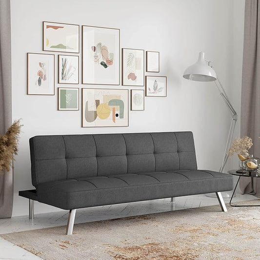 Serta® Rane Futon Sofa Bed 66.1", 3-in-1 Convertible Couch Sleeper for Small Spaces, Tufted Back, Twin Size Guest Bed, Chracoal Woven Fabric