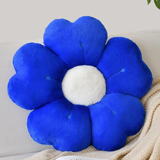 Flower Shaped Pillow, Cute Decorative Throw Pillows with Soft Rabbit Fur for Couch Bed Chair Floor, Christmas Pillow Seating Cushions with Room D??cor for Bedroom Living Room(14.9 Inches Gemstone Blue)