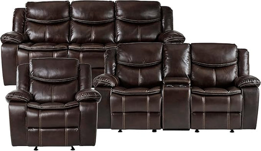 Lexicon Bay Manual Reclining Living Room Sofa Set, 3-Piece, Dark Brown