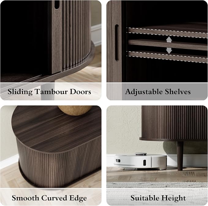 DHH 71" Fluted TV Stand with Power Outlet for TVs up to 80", TV Console with Adjustable Shelves and Sliding Door,Mid Century Modern Entertainment Center for Living Room,Bedroom (Dark Walnut, 71Inch) - Image 7