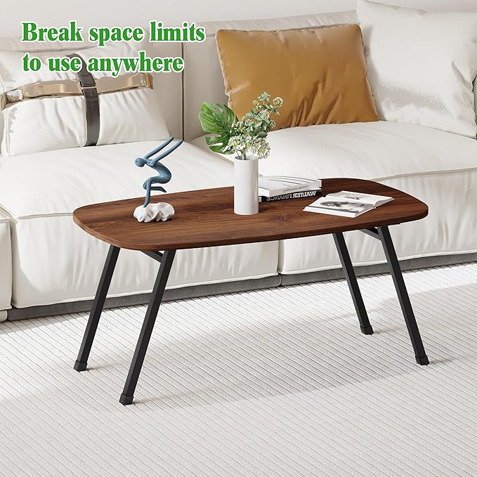 Folding Coffee Table,Modern Foldable Coffee Tables for Small Spaces,Rectangular Mid Century Low Floor Table,Tea Table,Sofa Side Table for Living Room, Home, Office,Easy Assembly,Brown