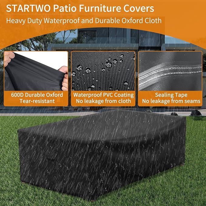 STARTWO Outdoor Dining Table Cover,60 Inch Small Rectangle Outside Patio Furniture Cover Waterproof-Black - Image 3
