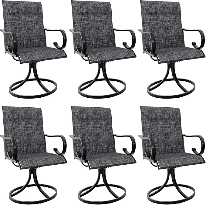 MELLCOM Patio Swivel Chair Set of 6, High Back Padded Textilene Outdoor Dining Chairs with E-Coating Metal Frame, All-Weather Outdoor Furniture Rocker for Backyard, Porch, Garden, Lawn, Grey by MELLCOM