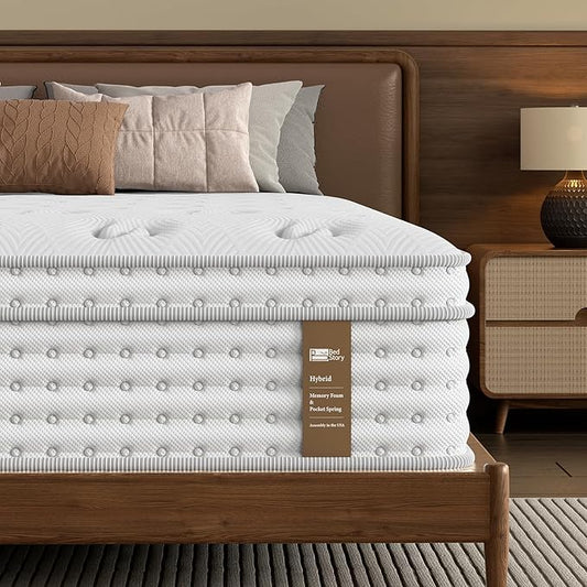 BedStory Medium Firm Queen Mattress 12 Inch, Hybrid Queen Size Mattress in a Box, Back Pain Relief, Luxury Pocket Spring Mattress, Fiberglass-Free, 365-Night-Trial, 10 Year Warranty