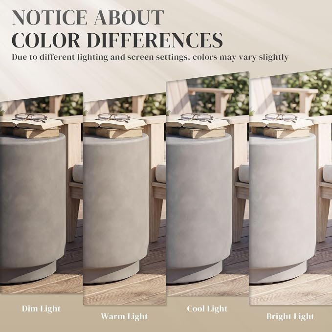 HOMCOM Outdoor Side Table, Round Small End Table with Concrete Finish for Indoor, Patio, Backyard, Pool, Porch, Garden, Lawn, Light Gray - Image 7