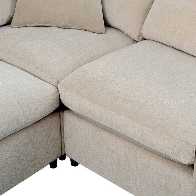 ERYE Oversized Modular Chenille Upholstered Sectional Sofa with Movable Ottoman, 7 Seaters Modular Convertible Couch Spacious Living Room Sofa for Home House Apartment