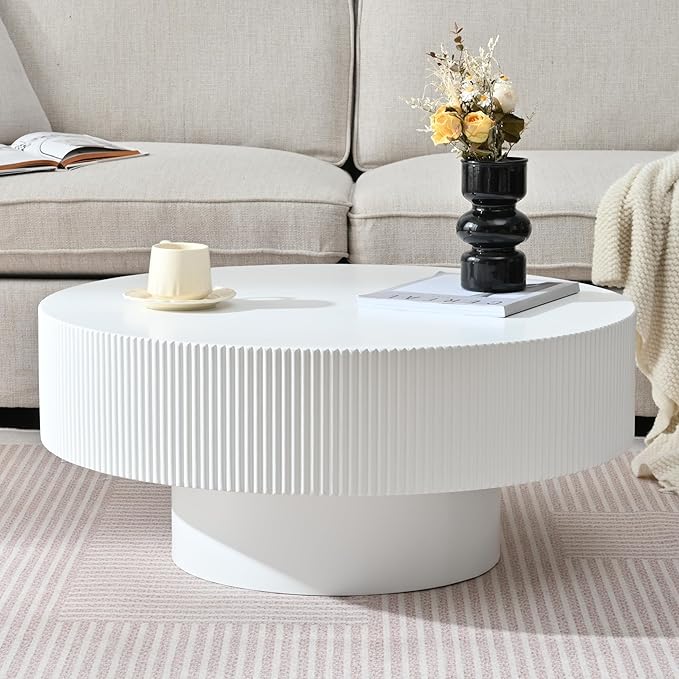 Merax Modern 31 Inch Round Coffee Table with Sturdy Base, Wood Center Tables for Living Room Reception Room, Easy Assemble, White
