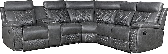 ERYE Modern Manual Reclining Corner Sectional Sofa,L-Shaped Faux Leather Upholstered Motion Recliner Sofa Couch W/Storage Console and 2 Cup Holders for Living Room Home Theater
