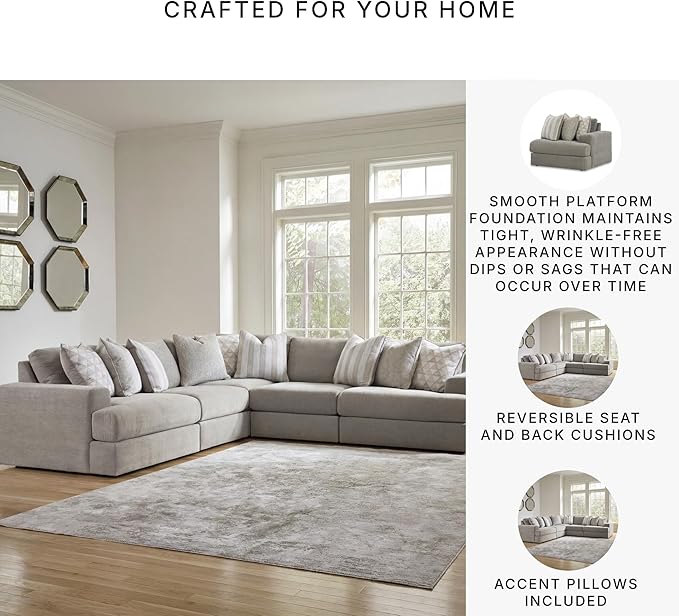 Signature Design by Ashley Casual Avaliyah L-Shape Symmetrical 5-Piece Sectional with Reversible Cushion and Armrest, Gray