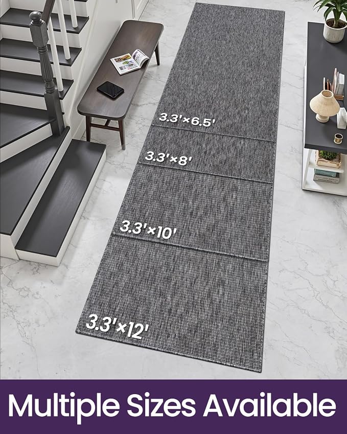 DEXI Hallway Runner Rug 3.3x12, Woven Braided Farmhouse Runner Carpet Indoor, Absorbent Thin Long Entryway Runners for Kitchen, Laundry Room, Patio Entrance, Dark Grey - Image 2