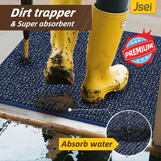 JSEI Dirt Trapper Door Mat 36"x60" Non-Slip Washable Entrance Mat, Dog Doormats, Absorbent & Fade-Resistant Floor Mats, Low Profile Welcome Mats for Entryway, Front Door, and Inside Entrance, Blue - Image 5