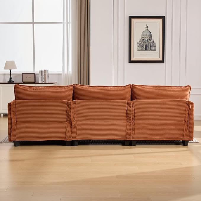 Modular Sectional Sofa Couch with Reversible Ottoman, 103" Oversized Corduroy Cloud Couch, 3 Seat Sectional Sofa with Solid Wood Frame and Side Pockets,for Living Room & Apartment