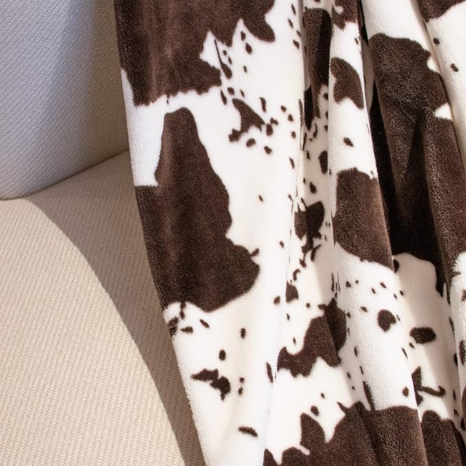 Cow Print Blanket Twin Size Flannel Soft Blankets and Throws Lightweight Warm Cozy Fuzzy Black Cow Fleece Bedding for Couch Sofa, Gifts for Adults All Seasons 60" x 80"